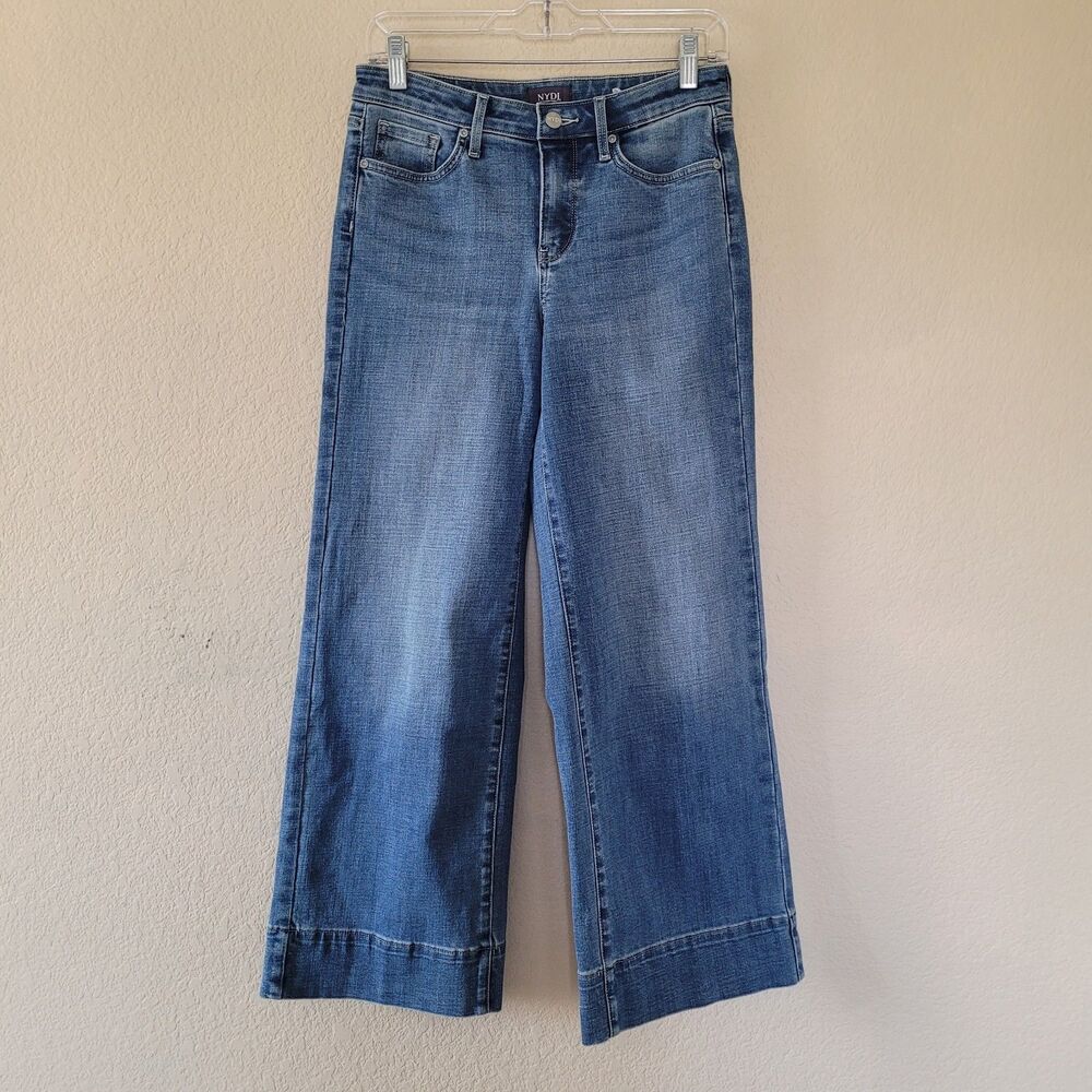 NYDJ Womens 2 Medium Wash Mid Rise Teresa Wide Leg Jeans Lift Tuck Technology
